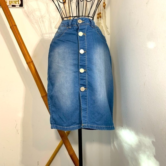 YMI Dresses & Skirts - YMI Jeans Button Front Skinny Jean Pencil Skirt